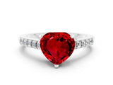 White gold Heart Cut Diamond Solitaire Ring with Pavé Band and Prong Setting