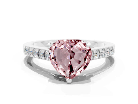 White gold Heart Cut Diamond Solitaire Ring with Pavé Band and Prong Setting