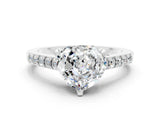 White gold Heart Cut Diamond Solitaire Ring with Pavé Band and Prong Setting