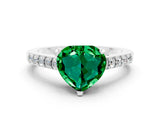White gold Heart Cut Diamond Solitaire Ring with Pavé Band and Prong Setting