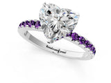 White gold Heart Cut Diamond Solitaire Ring with Round with Amethyst side stone Pavé Band and Four-Prong Setting_49