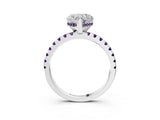 White gold Heart Cut Diamond Solitaire Ring with Round with Amethyst side stone Pavé Band and Four-Prong Setting_51