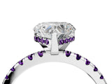 White gold Heart Cut Diamond Solitaire Ring with Round with Amethyst side stone Pavé Band and Four-Prong Setting_52