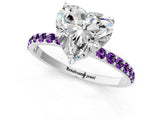 White gold Heart Cut Diamond Solitaire Ring with Round with Amethyst side stone Pavé Band and Prong Setting_13