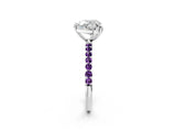 White gold Heart Cut Diamond Solitaire Ring with Round with Amethyst side stone Pavé Band and Prong Setting_2
