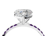 White gold Heart Cut Diamond Solitaire Ring with Round with Amethyst side stone Pavé Band and Prong Setting_4