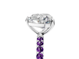 White gold Heart Cut Diamond Solitaire Ring with Round with Amethyst side stone Pavé Band and Prong Setting_5