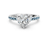 White gold Heart Cut Diamond Solitaire Ring with Round with Aquamarine side stone Pavé Band and Four-Prong Setting