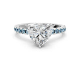White gold Heart Cut Diamond Solitaire Ring with Round with Aquamarine side stone Pavé Band and Four-Prong Setting_36