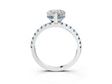 White gold Heart Cut Diamond Solitaire Ring with Round with Aquamarine side stone Pavé Band and Four-Prong Setting_3