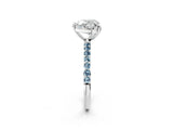 White gold Heart Cut Diamond Solitaire Ring with Round with Aquamarine side stone Pavé Band and Prong Setting_14