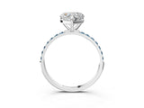 White gold Heart Cut Diamond Solitaire Ring with Round with Aquamarine side stone Pavé Band and Prong Setting_15