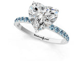 White gold Heart Cut Diamond Solitaire Ring with Round with Aquamarine side stone Pavé Band and Prong Setting_25