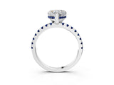 White gold Heart Cut Diamond Solitaire Ring with Round with Blue Sapphire side stone Pavé Band and Four-Prong Setting_15