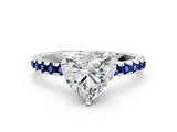 White gold Heart Cut Diamond Solitaire Ring with Round with Blue Sapphire side stone Pavé Band and Four-Prong Setting_36