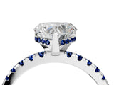 White gold Heart Cut Diamond Solitaire Ring with Round with Blue Sapphire side stone Pavé Band and Four-Prong Setting_4