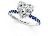 White gold Heart Cut Diamond Solitaire Ring with Round with Blue Sapphire side stone Pavé Band and Prong Setting_1