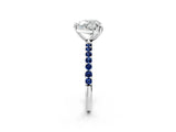White gold Heart Cut Diamond Solitaire Ring with Round with Blue Sapphire side stone Pavé Band and Prong Setting_14
