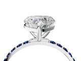 White gold Heart Cut Diamond Solitaire Ring with Round with Blue Sapphire side stone Pavé Band and Prong Setting_4
