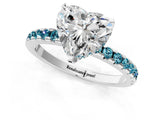 White gold Heart Cut Diamond Solitaire Ring with Round with Blue Topaz side stone Pavé Band and Four-Prong Setting_1