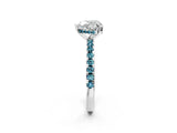 White gold Heart Cut Diamond Solitaire Ring with Round with Blue Topaz side stone Pavé Band and Four-Prong Setting_14