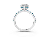 White gold Heart Cut Diamond Solitaire Ring with Round with Blue Topaz side stone Pavé Band and Four-Prong Setting_3