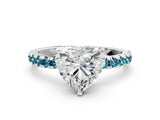 White gold Heart Cut Diamond Solitaire Ring with Round with Blue Topaz side stone Pavé Band and Four-Prong Setting_36