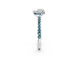 White gold Heart Cut Diamond Solitaire Ring with Round with Blue Topaz side stone Pavé Band and Four-Prong Setting_38