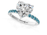 White gold Heart Cut Diamond Solitaire Ring with Round with Blue Topaz side stone Pavé Band and Prong Setting_13