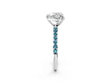 White gold Heart Cut Diamond Solitaire Ring with Round with Blue Topaz side stone Pavé Band and Prong Setting_14