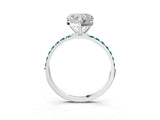 White gold Heart Cut Diamond Solitaire Ring with Round with Blue Topaz side stone Pavé Band and Prong Setting_15