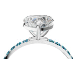 White gold Heart Cut Diamond Solitaire Ring with Round with Blue Topaz side stone Pavé Band and Prong Setting_16