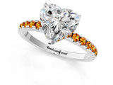 White gold Heart Cut Diamond Solitaire Ring with Round with Citrine side stone Pavé Band and Four-Prong Setting_1