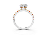 White gold Heart Cut Diamond Solitaire Ring with Round with Citrine side stone Pavé Band and Four-Prong Setting_3