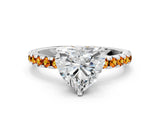 White gold Heart Cut Diamond Solitaire Ring with Round with Citrine side stone Pavé Band and Four-Prong Setting