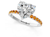 White gold Heart Cut Diamond Solitaire Ring with Round with Citrine side stone Pavé Band and Prong Setting_13