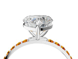 White gold Heart Cut Diamond Solitaire Ring with Round with Citrine side stone Pavé Band and Prong Setting_4