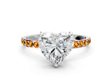 White gold Heart Cut Diamond Solitaire Ring with Round with Citrine side stone Pavé Band and Prong Setting