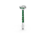 White gold Heart Cut Diamond Solitaire Ring with Round with Emerald side stone Pavé Band and Four-Prong Setting_2