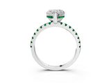 White gold Heart Cut Diamond Solitaire Ring with Round with Emerald side stone Pavé Band and Four-Prong Setting_3