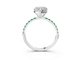 White gold Heart Cut Diamond Solitaire Ring with Round with Emerald side stone Pavé Band and Prong Setting_15