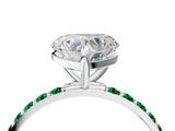 White gold Heart Cut Diamond Solitaire Ring with Round with Emerald side stone Pavé Band and Prong Setting_16