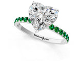 White gold Heart Cut Diamond Solitaire Ring with Round with Emerald side stone Pavé Band and Prong Setting_25