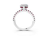 White gold Heart Cut Diamond Solitaire Ring with Round with Garnet side stone Pavé Band and Four-Prong Setting_15