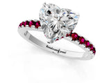 White gold Heart Cut Diamond Solitaire Ring with Round with Garnet side stone Pavé Band and Four-Prong Setting_1