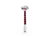 White gold Heart Cut Diamond Solitaire Ring with Round with Garnet side stone Pavé Band and Four-Prong Setting_2