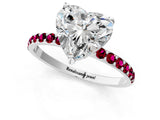 White gold Heart Cut Diamond Solitaire Ring with Round with Garnet side stone Pavé Band and Prong Setting_13