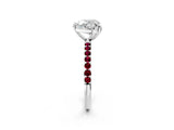 White gold Heart Cut Diamond Solitaire Ring with Round with Garnet side stone Pavé Band and Prong Setting_14