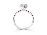 White gold Heart Cut Diamond Solitaire Ring with Round with Garnet side stone Pavé Band and Prong Setting_15