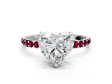 White gold Heart Cut Diamond Solitaire Ring with Round with Garnet side stone Pavé Band and Prong Setting_24